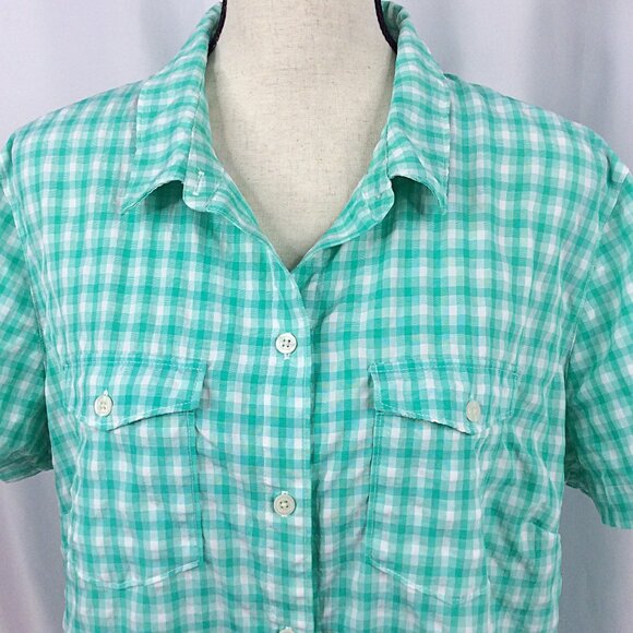 Eddie Bauer Top Womens Size 2XL Short Sleeve Button Down Green Plaid Travel - Picture 5 of 7
